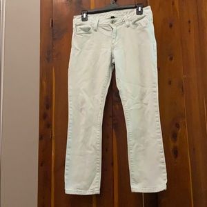 mint green ankle cropped jeans